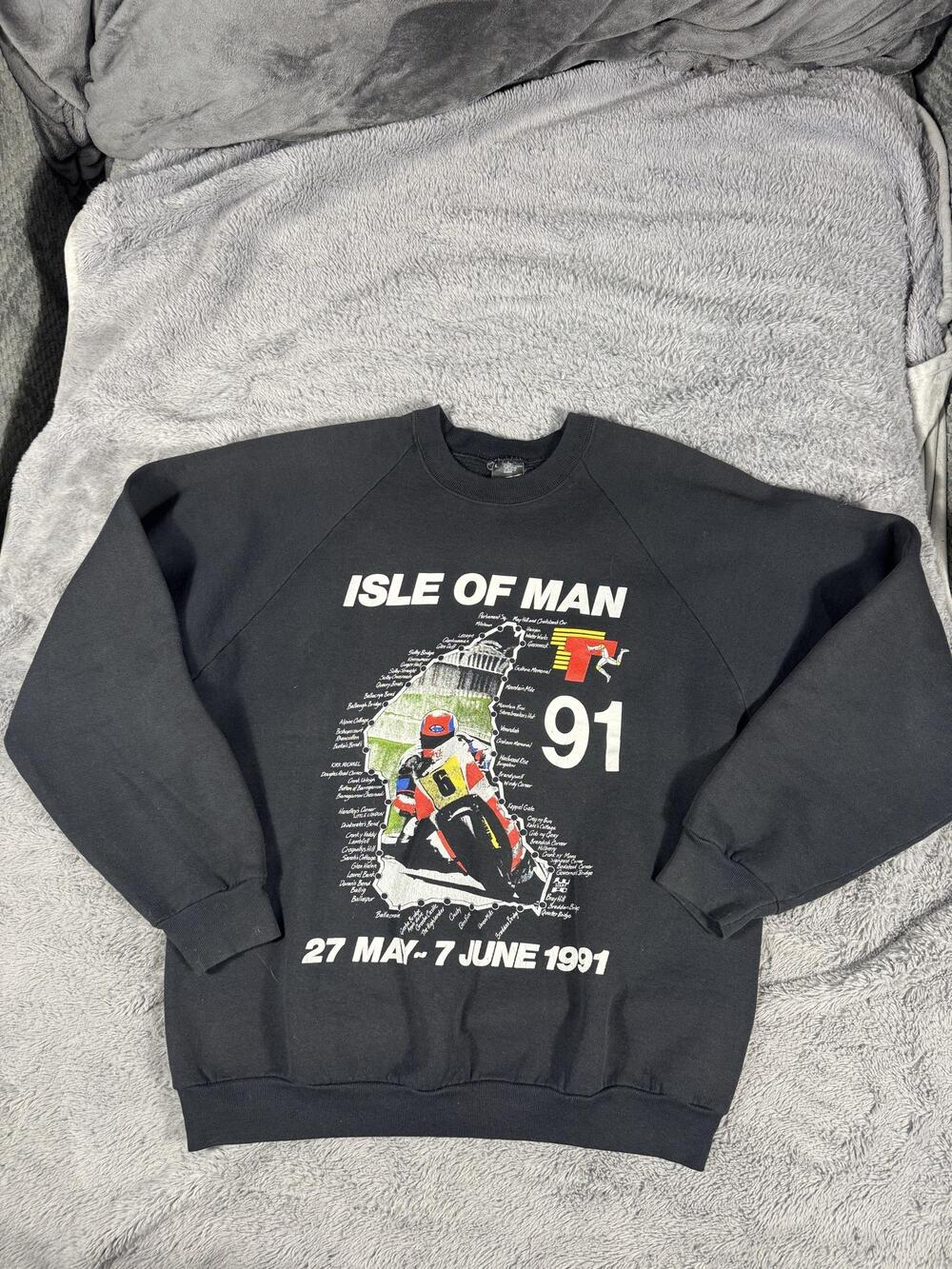 Vintage Isle Of Man TT Sweatshirt Mens Large Black 1991 Motorcycle Graphic